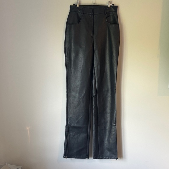 Workshop high rise Wide leg zipper opening black faux leather pants size small - Picture 2 of 10